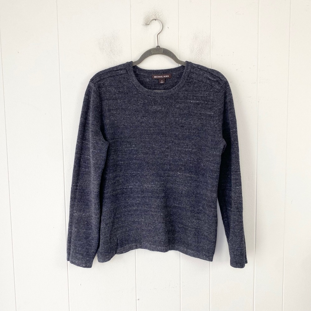 Michael Kors Navy Blue Marled Cotton Wool Crewneck Sweater Size Medium